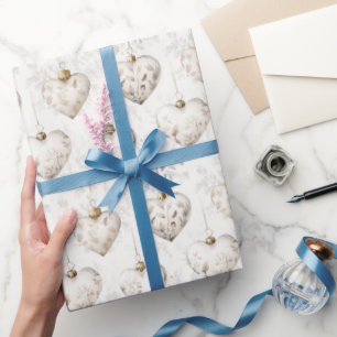 Schicke Creme-Grau-Herz-Ornamente Hochzeit Geschenkpapier