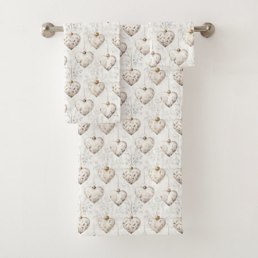 Schicke Creme-Grau-Herzen-Ornamente   Badhandtuch Set (Insitu)
