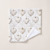 Schicke Creme-Grau-Herzen-Ornamente   Badhandtuch Set (Waschlappen)