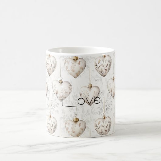 Schicke Creme-Grau-Herzen-Ornamente Kaffeetasse (Mittel)