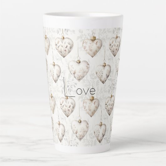 Schicke Creme-Grau-Herzen-Ornamente   Milchtasse (Vorderseite)