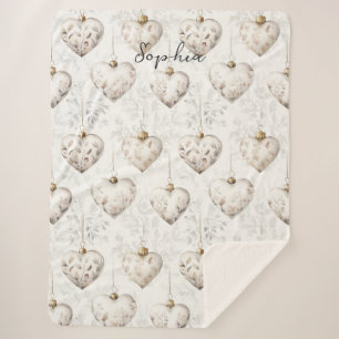 Schicke Creme-Grau-Herzen-Ornamente   Sherpadecke