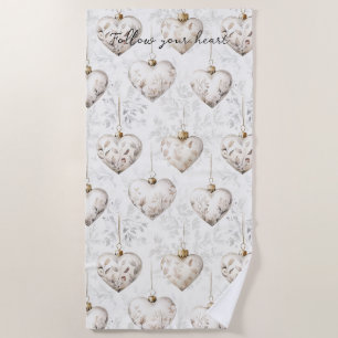 Schicke Creme-Grau-Herzen-Ornamente Strandtuch