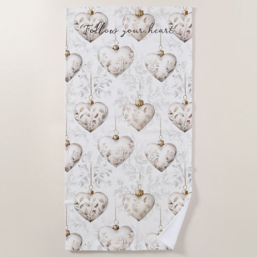 Schicke Creme-Grau-Herzen-Ornamente Strandtuch (Vorderseite)