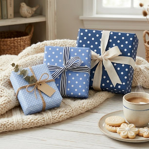 Schicke dunkelblaue weiße Punkte Muster Geschenkpapier Set