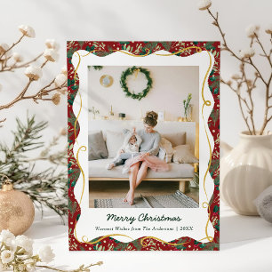 Schicke dunkelrote Vintage-Grün-Weihnachten 1 Foto Feiertagskarte