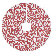 Schicke dunkelrote weiße Damast-Blumen-Kunstmuster Polyester Weihnachtsbaumdecke (Vorderseite)