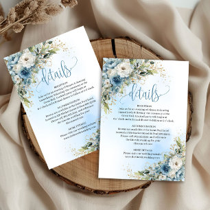 Schicke Dusty Blue Blumen Gold Hochzeitsdetails Ei RSVP Karte