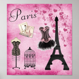 Schicke Eiffelturm-Rosa-Paris-Mode Poster