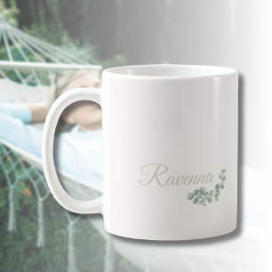 Schicke Elfenbein-Eukalyptus-Salbei Personalisiert Kaffeetasse