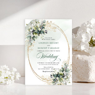 Schicke Eukalyptus-Weißrosen-Hochzeitseinladung Einladung