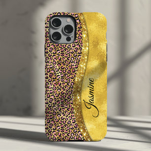 Schicke falsche Gold-Glitzer-Rosa-Tierdruck-Monogr Case-Mate iPhone Hülle