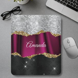 Schicke falsche Silber-Glitter Fuchsie schwarzes M Mousepad