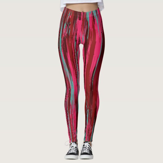 Schicke farbenfrohe abstrakte Rot & Pink Leggings (Vorderseite)