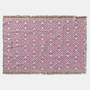 Schicke, farbenfrohe rote und violette Ikat-Damask Decke