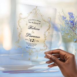 Schicke Faux-Gold-Kalligrafie-Rahmen-Hochzeit Acryleinladungen
