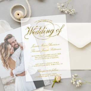 Schicke Faux-Goldfolie-Script-Hochzeit Pergament Einladungen