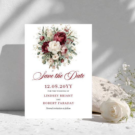 Schicke Florale Blush-Burgunder-Rettet-das-Datum-K Save The Date