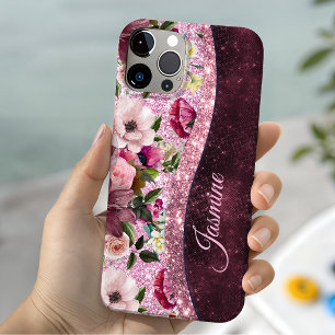 Schicke florale Burgunderrosa-lila-glitzernde Mono Case-Mate iPhone Hülle