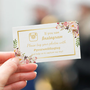 Schicke florale Instagram-Hashtag-Hochzeitseinlege Begleitkarte
