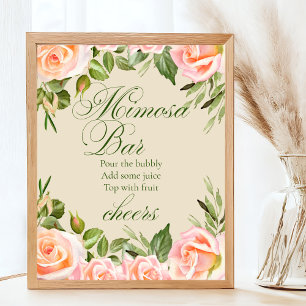 Schicke Florale Mimosa-Bar-Brautabschiedstisch-Sch Poster