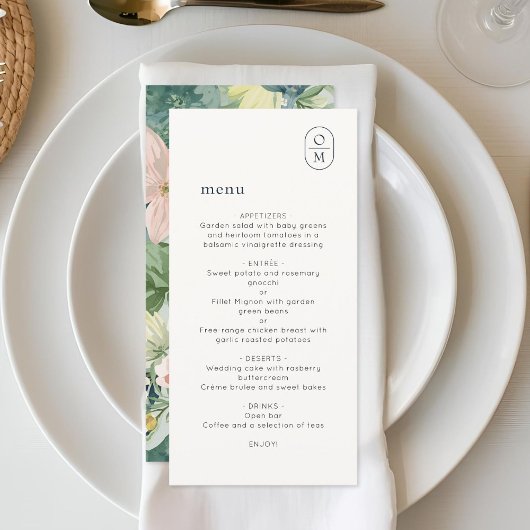 Schicke florale Monogramm-Hochzeits-Flatcard