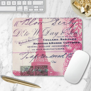 schicke französische Schriften Spitze rosa Paris E Mousepad