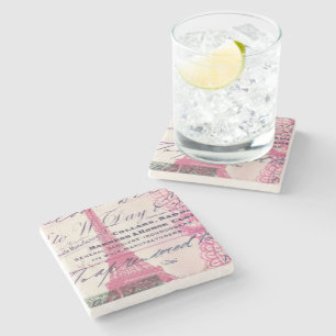 schicke französische Schriften Spitze rosa Paris E Steinuntersetzer