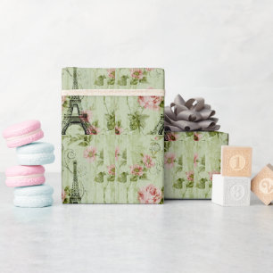 schicke Frühlings-Minz-Rosa Blumen Paris Eiffeltur Geschenkpapier