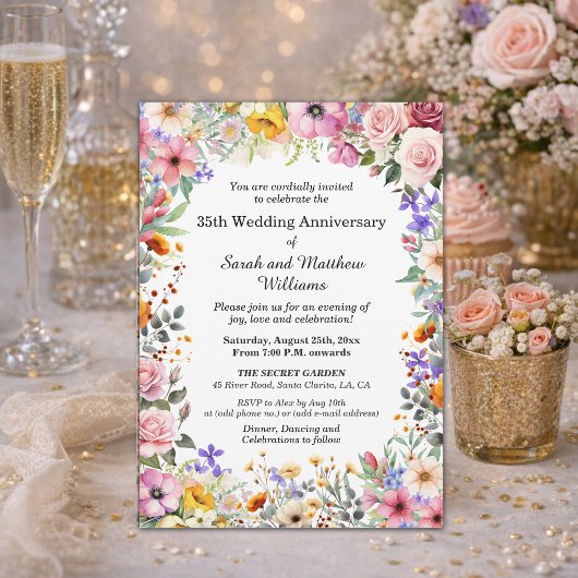 Schicke Gartenblumen 35. Hochzeitstag Einladung