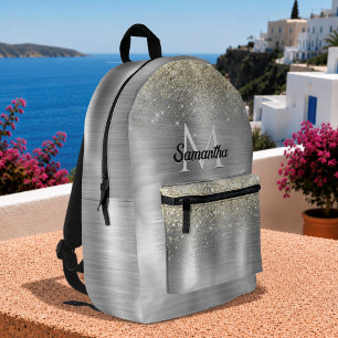 Schicke gebürstete Metall Silber Gold Faux Glitter Bedruckter Rucksack
