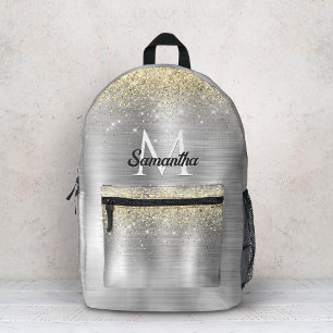 Schicke gebürstete Metall Silber Gold Faux Glitter Bedruckter Rucksack