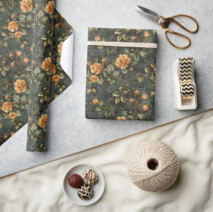 Schicke gelbe Rosen vintage staubgrün schwarz Geschenkpapier