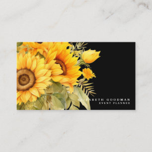 Schicke gelbe Sonnenblumen schwarze Visitenkarten Visitenkarte