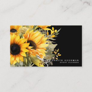 Schicke gelbe Sonnenblumen schwarze Visitenkarten Visitenkarte