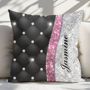 Schicke, girly, falsche Silber-Glitter Schwarz-Ros Kissen