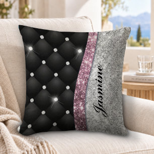 Schicke, girly, falsche Silber-Glitter Schwarz-Ros Kissen