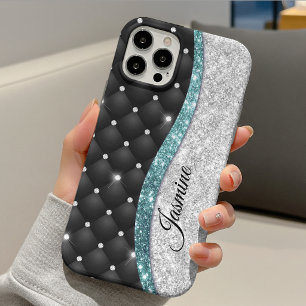 Schicke, girly, falsche Silber-Glitter Schwarz Tea Case-Mate iPhone Hülle