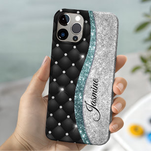 Schicke, girly, falsche Silber-Glitter Schwarz Tea Case-Mate iPhone Hülle