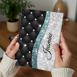 Schicke, girly, falsche Silber-Glitter Schwarz-Tea Notizblock