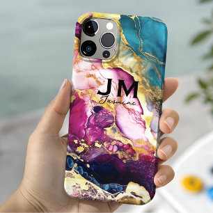 Schicke, girly, farbenfrohe Marmor-Faux-Glitter-Mo Case-Mate iPhone 14 Hülle