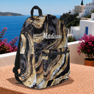 Schicke, girly schwarze Goldmarmor-Kunst  Bedruckter Rucksack