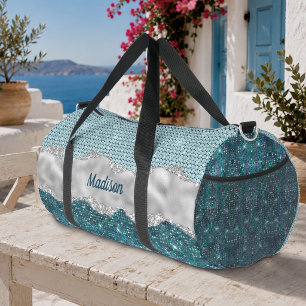 Schicke, girly, tealblaue, mintgrüne, glitzernde,  duffle bag