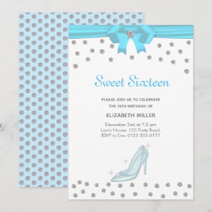 Schicke Glitter-Diamanten Sweet Sixteen auf Weiß Einladung