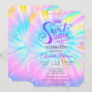 Schicke Glitter-Tiara Tie Dey Sweet 16 Party  Einladung