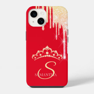 Schicke Glitter-Tropfen Diamanten Tiara Rot iPhone 14 Hülle