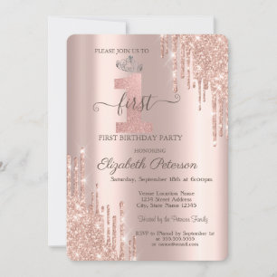 Schicke Glitter-Tropfen Rose Gold Silber Tiara 1. Einladung