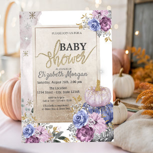 Schicke Glitzer-Veilchen-Kürbisse Blumen Baby Show Einladung
