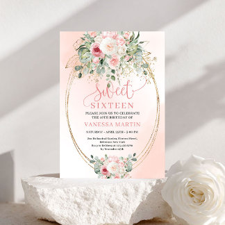 Schicke Gold-Blush-Rosen Sweet 16 Geburtstagseinla Einladung