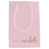 Schicke Gold-Monogramm-Name-Script-Blush-Rosa Mittlere Geschenktüte (Vorderseite)
